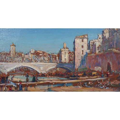 314 - Arthur Trevor Haddon (British, 1864-1941) 'Procession along a river-bed, Gerona'oil on board11.5 x 2... 