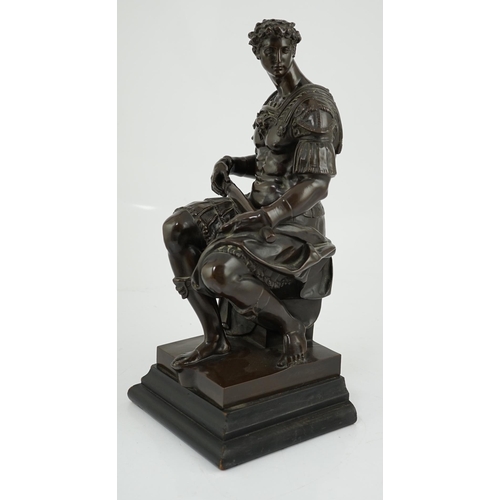 32 - Ferdinand Barbedienne (1810-1892), a French bronze of a Roman seated centurion, Barbedienne stamp to... 