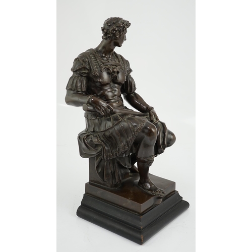 32 - Ferdinand Barbedienne (1810-1892), a French bronze of a Roman seated centurion, Barbedienne stamp to... 