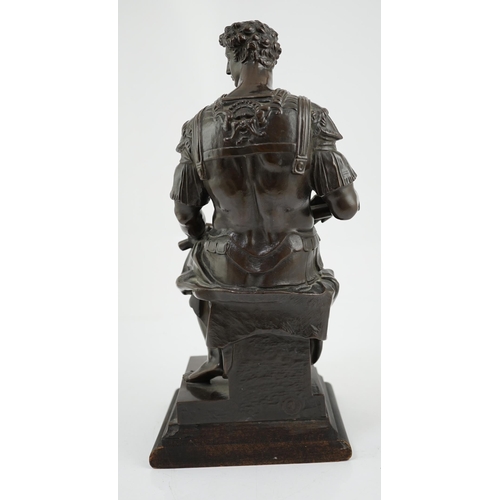 32 - Ferdinand Barbedienne (1810-1892), a French bronze of a Roman seated centurion, Barbedienne stamp to... 