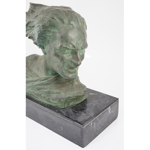 38 - René Varnier, a French Art Deco bronze 'Speed', on marble plinth, signed in the bronze, 55cm wide, 1... 