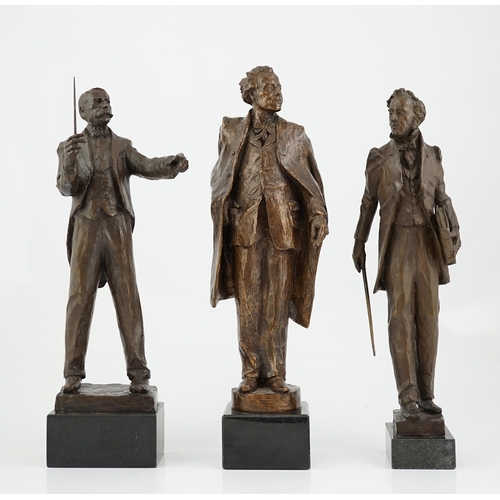 40 - Anthony Hawken FRSS (British, b.1948), three bronze figures of composers, Gustav Mahler, Sir Edward ... 