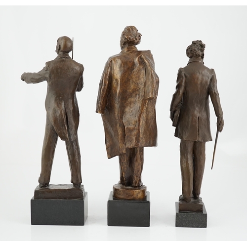 40 - Anthony Hawken FRSS (British, b.1948), three bronze figures of composers, Gustav Mahler, Sir Edward ... 