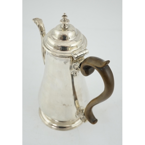 420 - A George II silver coffee pot, possibly by William & Robert Peaston, of tapering form, with engraved... 