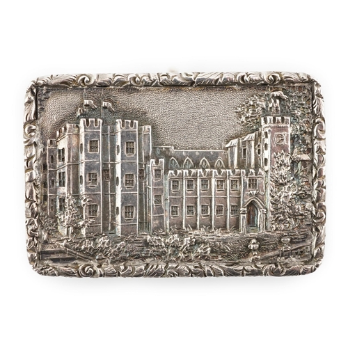 432 - A George IV engine turned silver castle top rectangular vinaigrette, by Francis Clark, depicting Ke... 