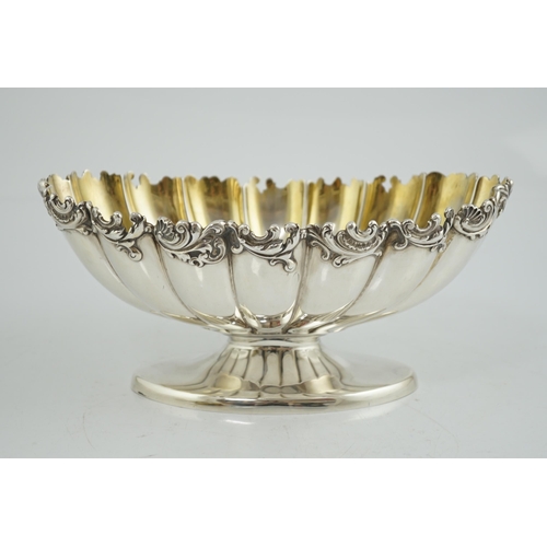 463 - A late 19th century American sterling silver oval pedestal bowl, by Gorham Manufacturing Co, with sc... 