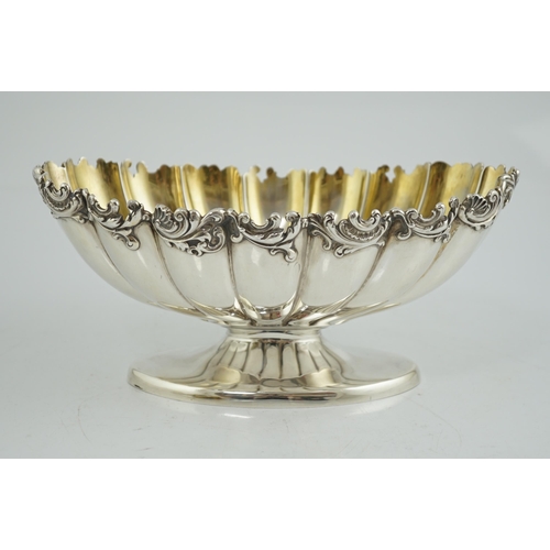 463 - A late 19th century American sterling silver oval pedestal bowl, by Gorham Manufacturing Co, with sc... 