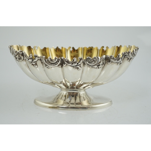 463 - A late 19th century American sterling silver oval pedestal bowl, by Gorham Manufacturing Co, with sc... 