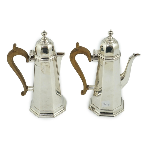 474 - A George V 18th century style silver cafe au lait pair by Garrard & Co, London, 1923 & 1926, height ... 