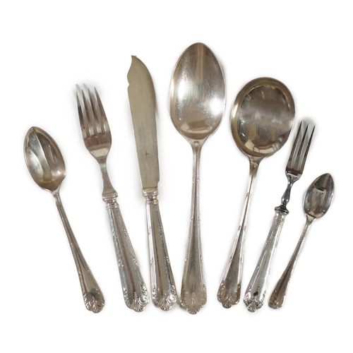 482 - A 1960's canteen of silver cutlery for twelve by Roberts & Belk, comprising twelve each of the follo... 