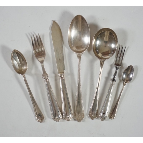 482 - A 1960's canteen of silver cutlery for twelve by Roberts & Belk, comprising twelve each of the follo... 