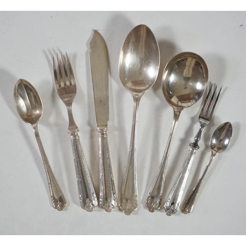 482 - A 1960's canteen of silver cutlery for twelve by Roberts & Belk, comprising twelve each of the follo... 