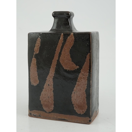 55 - Attributed to Shoji Hamada (1894-1978), a tenmoku glazed bottle vase, of rectangular shouldered form... 