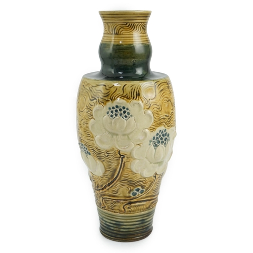 65 - Francis Pope for Doulton Lambeth, a stoneware vase decorated with stylised lotus flowers, petal moul... 