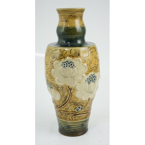 65 - Francis Pope for Doulton Lambeth, a stoneware vase decorated with stylised lotus flowers, petal moul... 