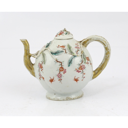 74 - A Chinese enamelled porcelain peach-shaped teapot, Qianlong period (1736-95), applied with a gilded ... 