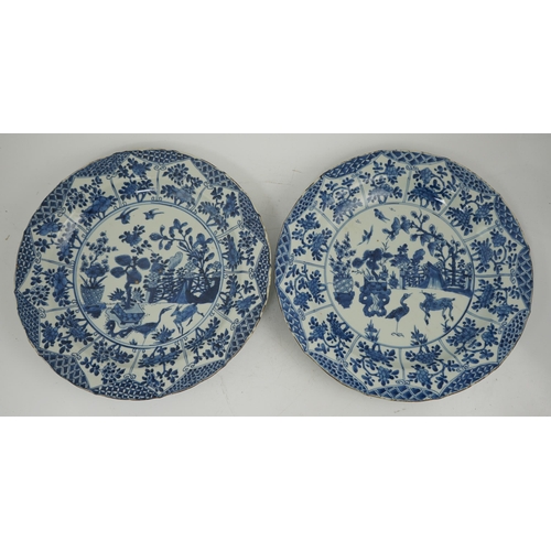 76 - A pair of Chinese blue and white garden dishes, Kangxi period, each painted to the centre with a d... 