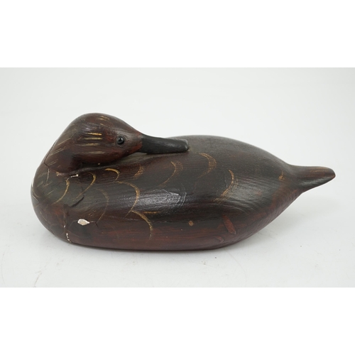8 - Guy Taplin (British, b.1939), a carved and painted oak model of a duck with glass inset eyes, 27cm l... 
