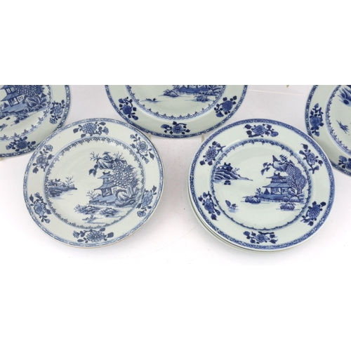 85 - A set of twelve Chinese Nanking Cargo Boatman blue and white plates, Qianlong period, each 23cm di... 