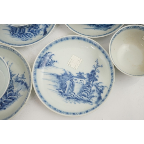 86 - A set of twenty four Chinese Nanking Cargo blue and white large pagoda tea bowls and saucers, Qian... 