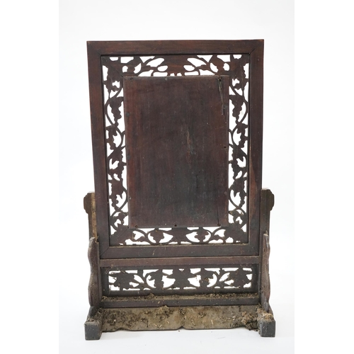 95 - A Chinese enamelled porcelain and hardwood table screen Republic period, painted with the HeHe Erxia... 