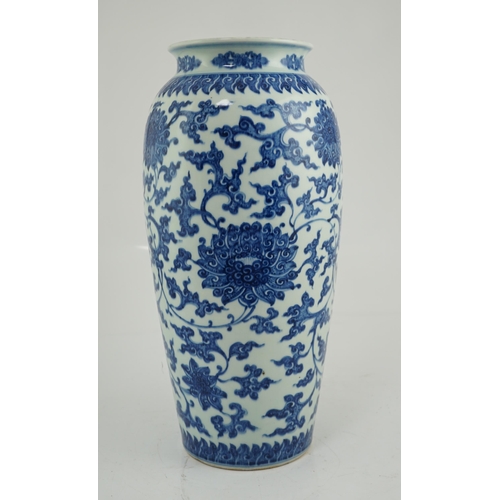 97 - A large Chinese blue and white 'lotus' vase, late Qing dynasty, painted with lotus flowers, scrollin... 