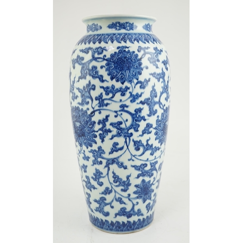97 - A large Chinese blue and white 'lotus' vase, late Qing dynasty, painted with lotus flowers, scrollin... 
