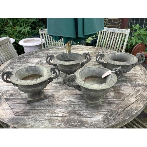 1005 - Four Victorian style cast iron campana garden planters, width 38cm, height 23cm. Condition - good... 