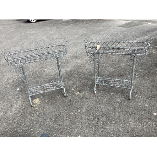 1013 - A pair of Victorian style wirework two tier pot stands, width 87cm, height 87cm. Condition - good... 
