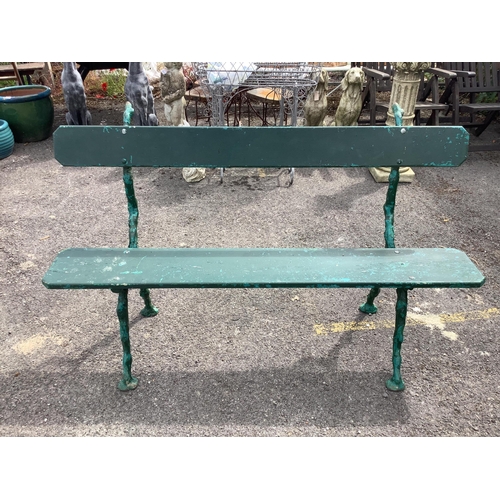 1021 - A pair of Coalbrookdale style painted cast metal garden benches, width 150cm, depth 50cm, height 91c... 