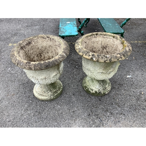 1023 - A pair of circular reconstituted stone garden planters, diameter 49cm, height 54cm. Condition  - goo... 