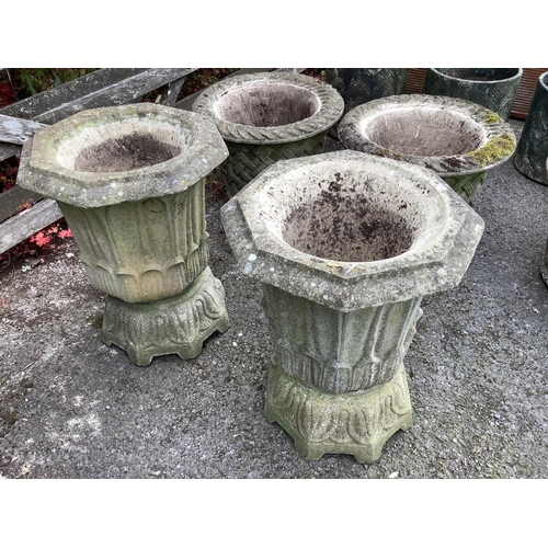 1028 - A pair of Haddonstone 'lotus' octagonal stone planters, width 40cm, height 50cm. Condition - fair... 