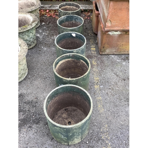 1031 - Five circular garden planters, diameter 32cm, height 31cm. Condition - poor