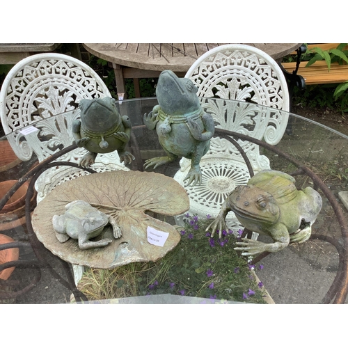 1044 - Four metal frog garden ornaments, largest height 22cm. Condition - good