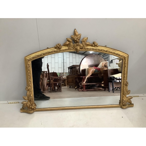 1063 - A Victorian gilt framed overmantel mirror, width 116cm, height 79cm. Condition - fair