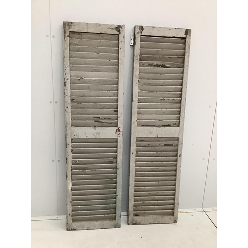 1066 - A pair of painted wood shutters, each width 39cm, height 144cm. Condition - fair