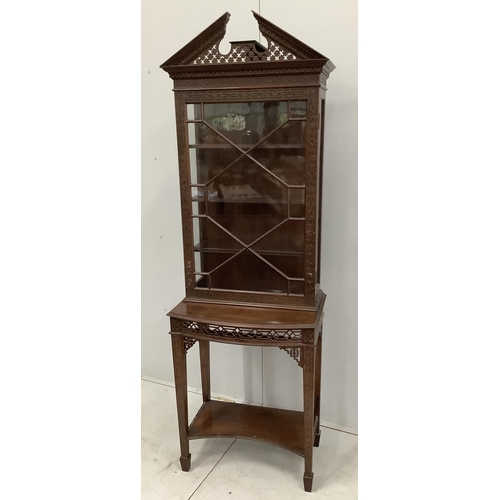 1070 - An Edwardian Chippendale Revival blind fret mahogany bow front display cabinet, width 62cm, depth 40... 