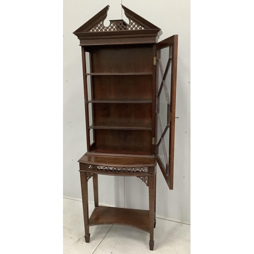 1070 - An Edwardian Chippendale Revival blind fret mahogany bow front display cabinet, width 62cm, depth 40... 