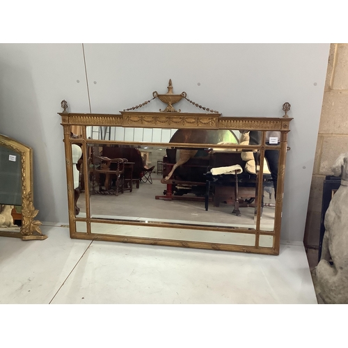 1073 - An Adam design gilt framed overmantel mirror, width 126cm, height 92cm. Condition - fair