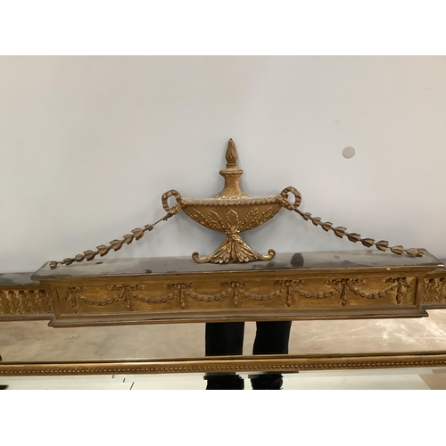 1073 - An Adam design gilt framed overmantel mirror, width 126cm, height 92cm. Condition - fair