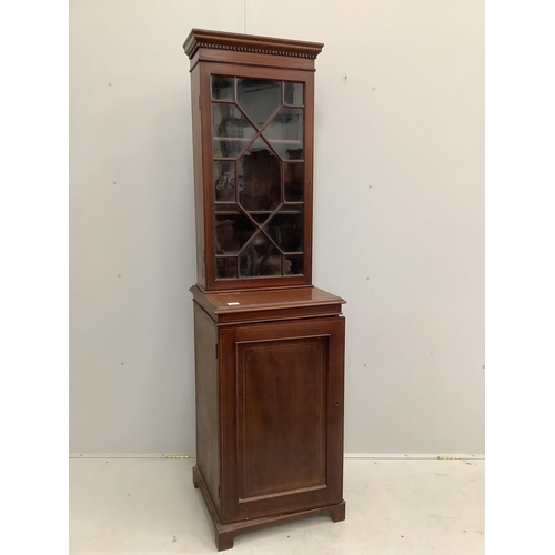 1079 - An Edwardian inlaid mahogany bookcase / collector's cabinet of narrow proportions, width 51cm, depth... 