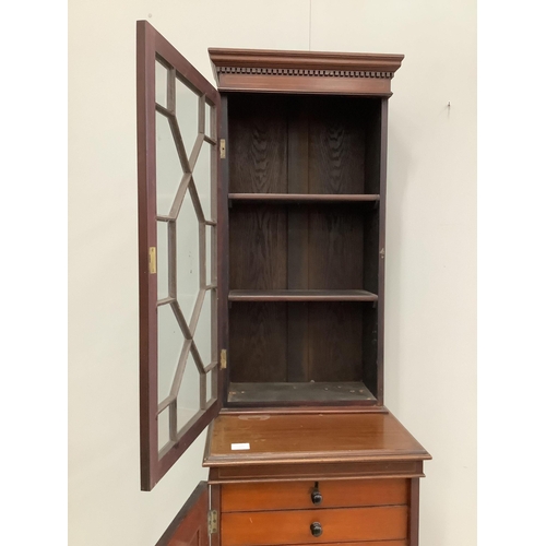 1079 - An Edwardian inlaid mahogany bookcase / collector's cabinet of narrow proportions, width 51cm, depth... 