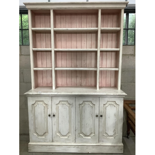 1086 - A white painted dresser, width 138cm, depth 46cm, height 208cm. Condition - fair