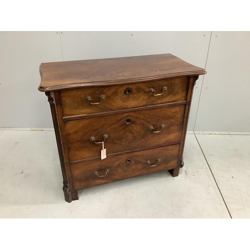 1090 - A 19th century Continental mahogany three drawer chest, width 92cm, depth 46cm, height 81cm. Conditi... 