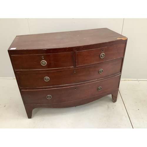 1091 - A Regency mahogany bowfront chest, width 104cm, depth 52cm, height 80cm. Condition - poor
