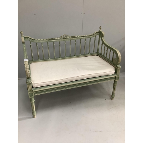 1097 - A Victorian style painted cane seat bench, width 94cm, depth 47cm, height 79cm. Condition - good... 