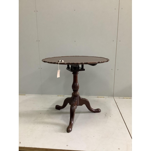 1098 - A George III style mahogany tilt top birdcage tea table, diameter 74cm, height 71cm. Condition - fai... 
