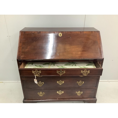 1112 - A George III mahogany bureau, width 102cm, depth 54cm, height 108cm. Condition - fair