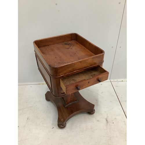 1122 - A William IV mahogany tray top work table, width 40cm, depth 45cm, height 68cm. Condition - fair... 