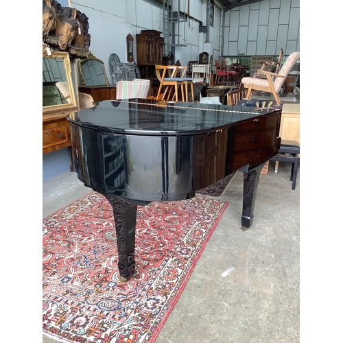 1152 - A modern Elysian ebonised baby grand piano, length 160cm, width 148cm, height 101cm, and a duet stoo... 